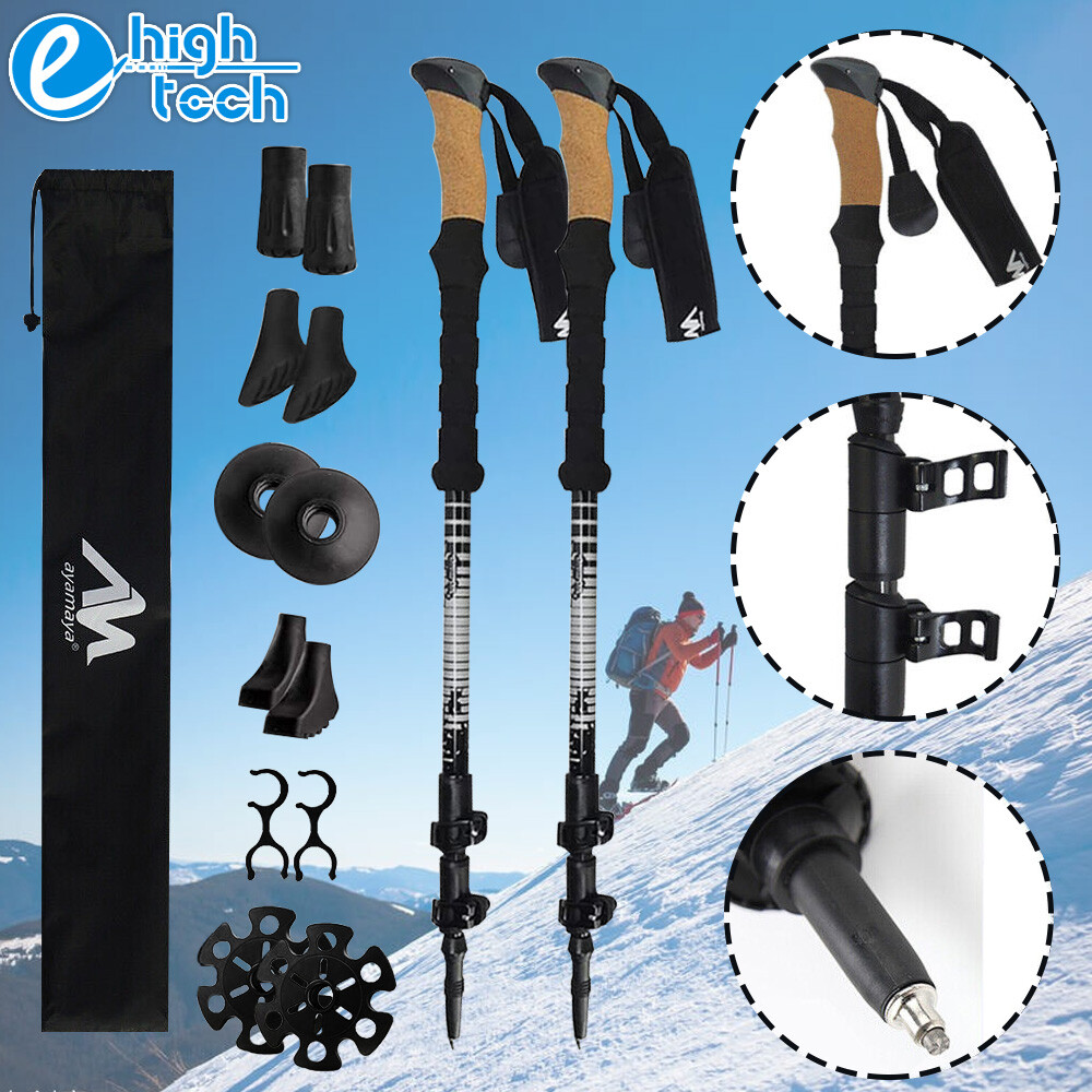2X Carbon Fiber/Alloy Trekking Walking Hiking Poles Sticks Adjustable Alpenstock