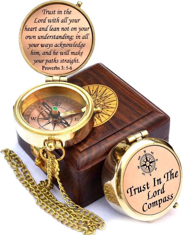 Trust in The Lord with All Your Heart -Proverbs 3: 5-6 Quote Engraved Compass…
