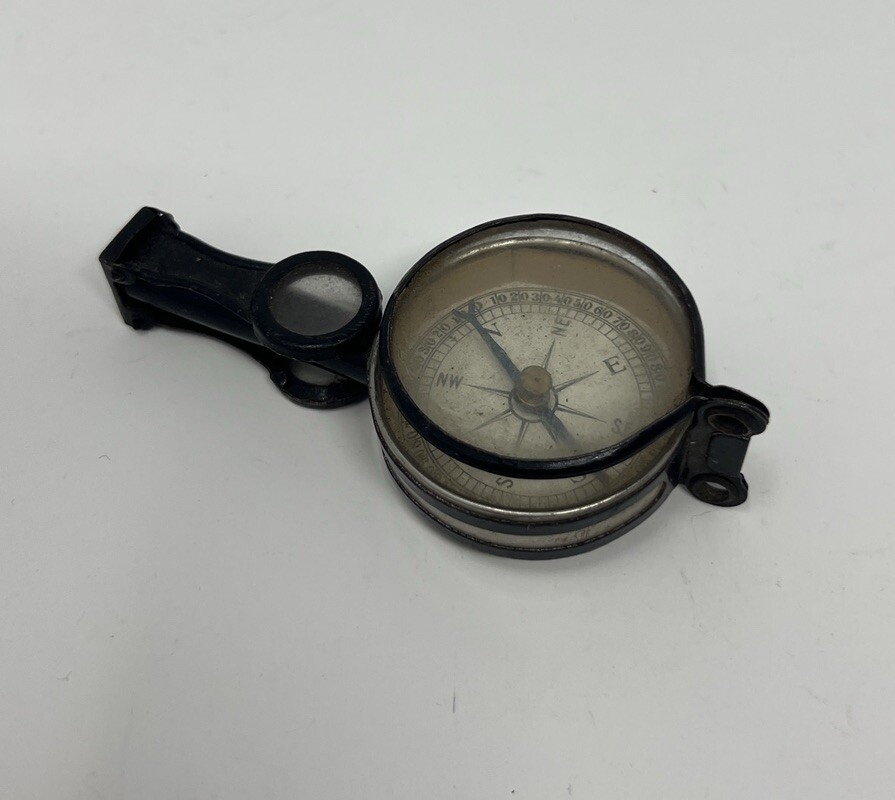 Vintage German Military Glass And Metal Compass Mirror Magnifying Germany
