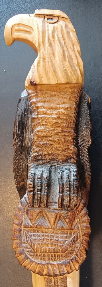 Solid Wood Walking Stick Carved Bald Eagle “HART 99″ Masterpiece! Length 68”