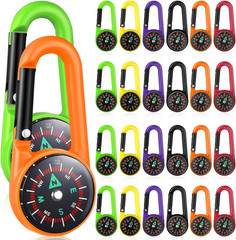 24Pcs Keychain Compass Metal Carabiner Compass Small Pocket Clip on Compass Port