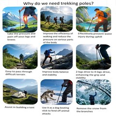 Lightweight Trekking Poles with 1/4 Camera Thread for Hiking (2, Black, Colla…