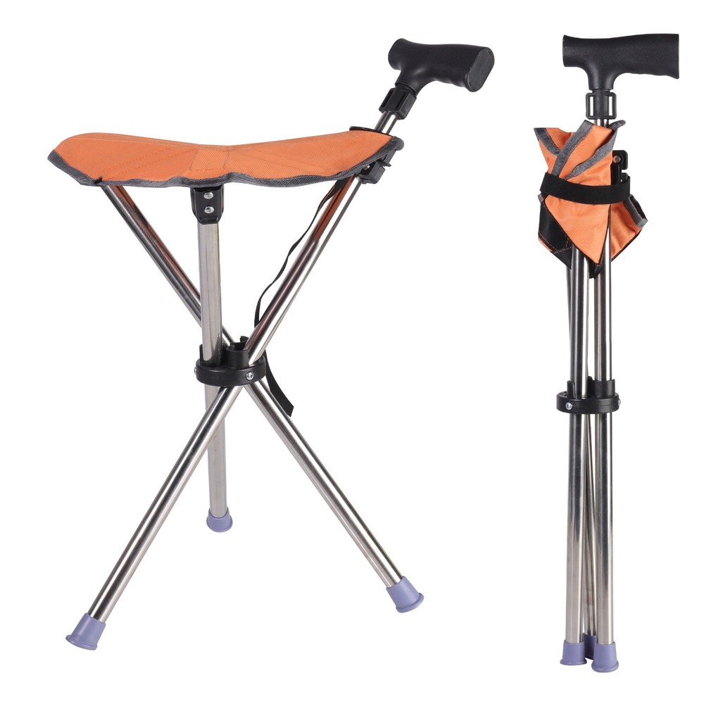 Portable Trekking Hiking Pole Folding Walking Stick with Seat Walking Cane