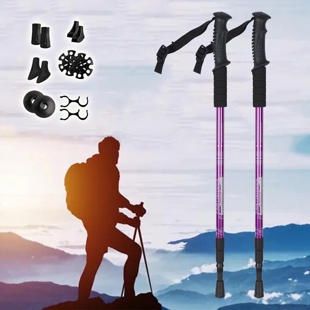 2X Trekking Poles Anti-shock Walking Hiking Sticks Adjustable Nordic Alpenstock