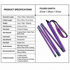 Trekking Poles Ultralight Foldable Hiking Sticks High Strength Carbon Fiber