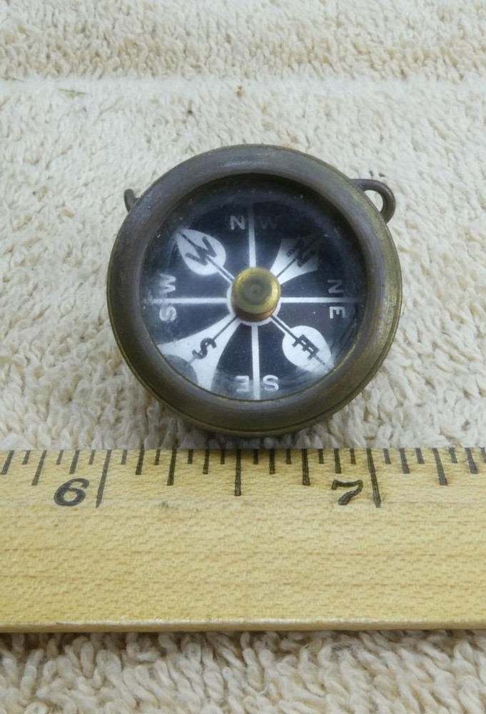 VTG Marbles Lapel Pin On Compass Gladstone Brass w/ Black Face Hiking Camping