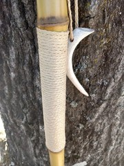 Bamboo Walking Stick Staff Hand Wrap Fire Cured Deer Antler Lanyard