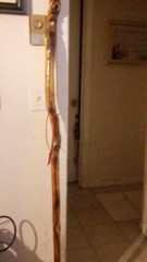 Hand-Carved Wooden Walking Stick with Face Design, Brown, Hiking, Unisex Adults