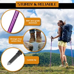 1Pair Trekking Poles Walking Sticks 3 Section Adjustable Anti-shock Alpenstock