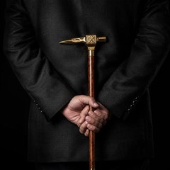 Handmade Brass Viking Hammer Walking Stick, Medieval Wooden Cane, Norse Gothic G