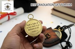 God is Light-1 John 1:5 Quote Engraved Compass with 2″ Inch, Poolish Brass