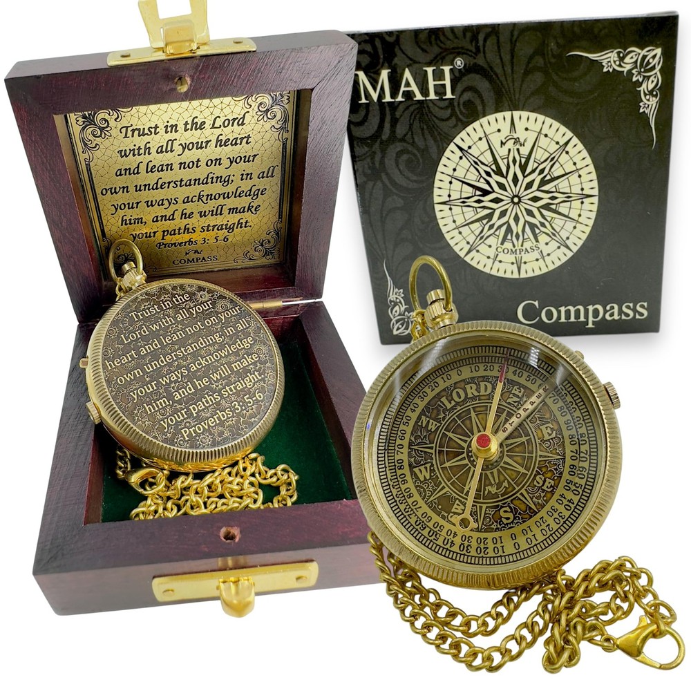 Trust in the Lord Compass – Embossed Brass Christian Gift with Proverbs 3:5–6…