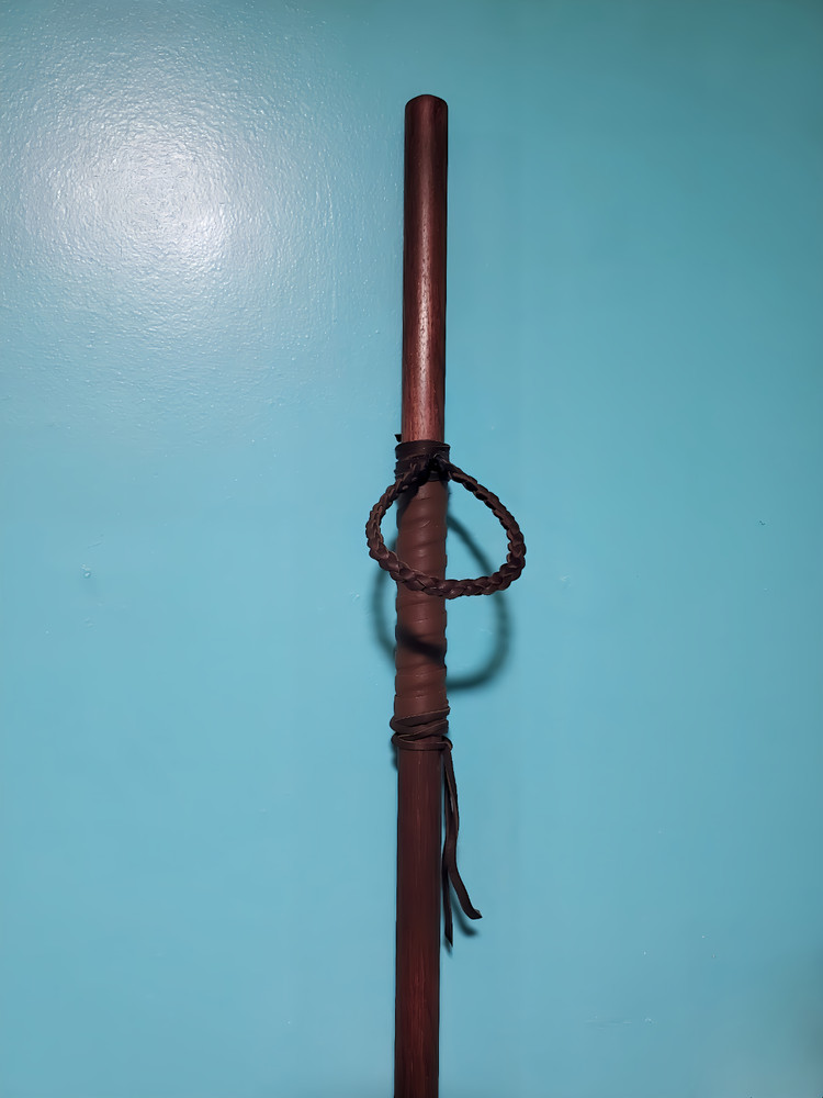 Hiking Staff Handmade Hickory 60 in. Staff Length Leather Grip Strap and Tip