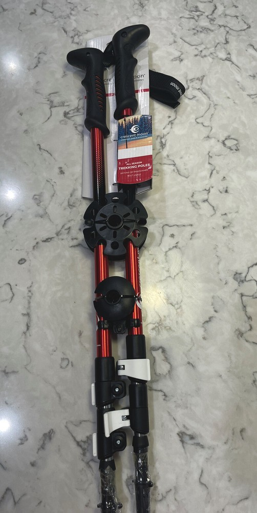 Hiking Poles Walking Sticks All Season Adjustable Crescent Moon Trekking RED