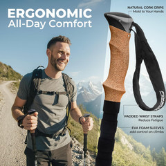Carbon Fiber Trekking Poles – Lightweight Collapsible Hiking Poles with Cork Gri