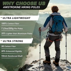 Carbon Fiber Trekking Poles Lightweight Collapsible Hiking Poles W/ Cork Grips &