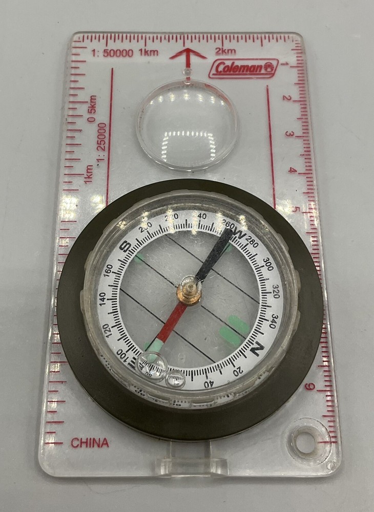 Coleman Clear Map Compass Magnifier Ruler Scale Scout Hiking Camping Boating