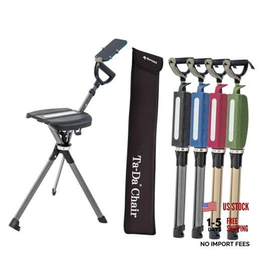 Ta-Da Chair Series 2 PRO, Portable Trekking Hiking Pole, Folding Walking Black