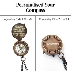 Personalised Compass for Son, Personalized Gift, Antique Brass Engraved Compass