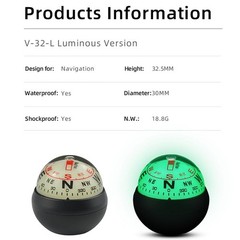 KanPas Dashboard Compass Ball with Double Dials for Cars Boats (V-32-L Lumino…