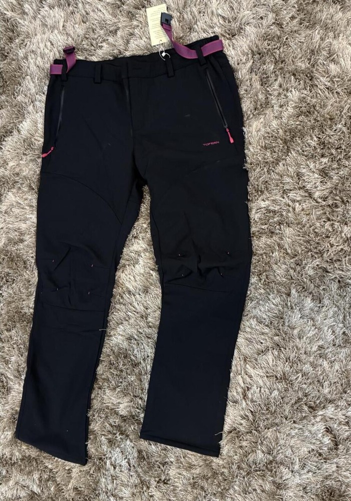 TOFERN Women’s Black fleece lined Hiking Pants with Pink Accents, Size 2XL