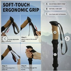 Portable Foldable Hiking Poles, 7075 Aluminum, Quick-Lock Adjustable, Set of 2