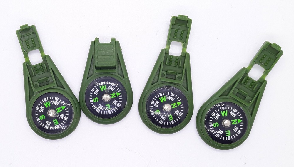 Compass Zipper Pull Liguid Filled Forest Green 4 Pieces For Jackets,Backpacks