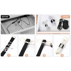 Black Nylon Cable Straps Adjustable Securing Cord Ties with 25 30 Buckles Set