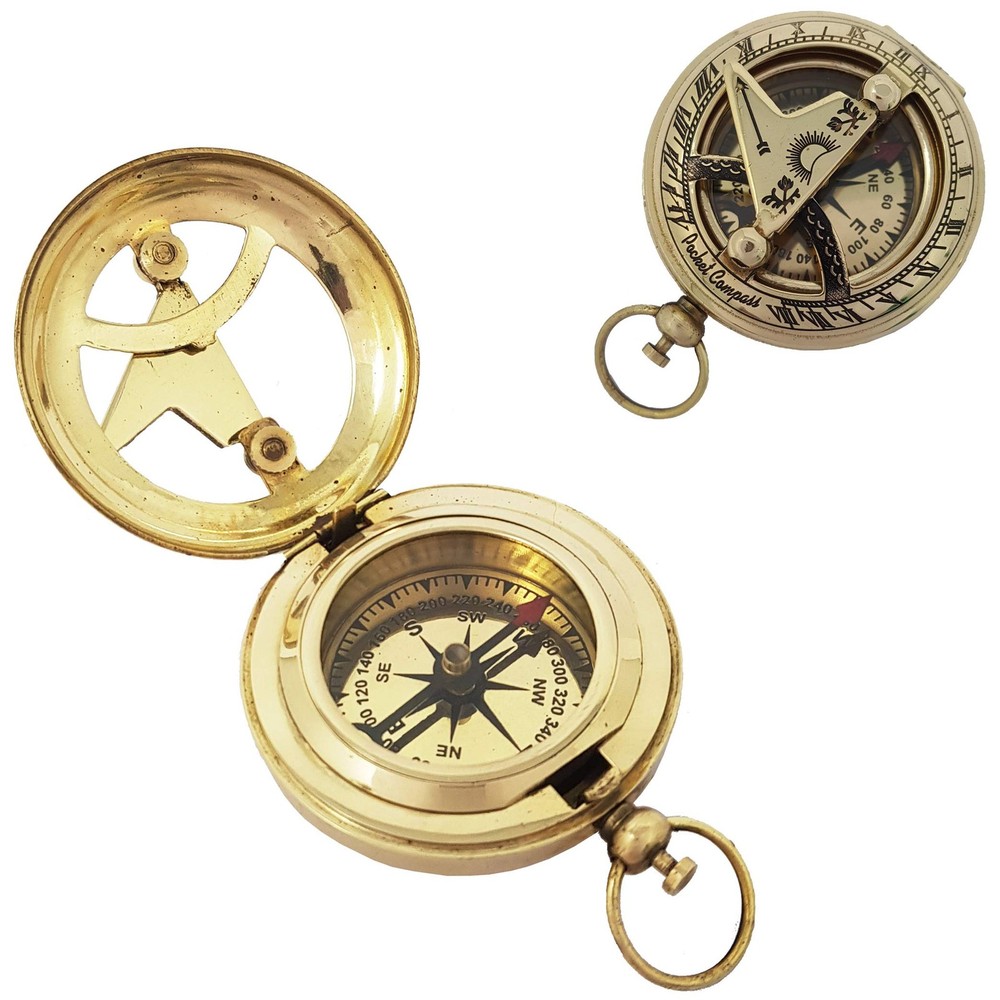 Push button Brass Pocket Compass