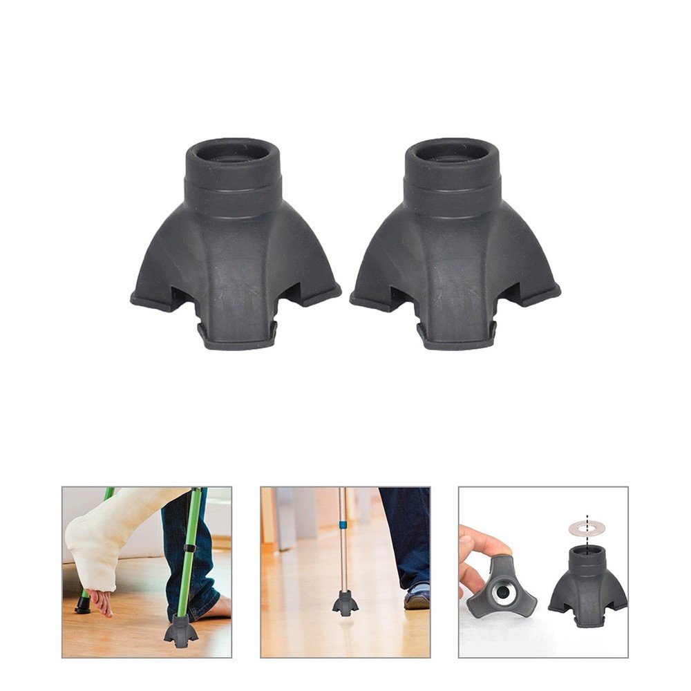 2Pcs Durable Black Plastic Crutch Tips Walking Pole Foot Covers Non-Slip