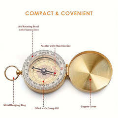 1/2Pcs Brass Pocket Compass for Camping Hiking Water-Resistant Handheld Navigati