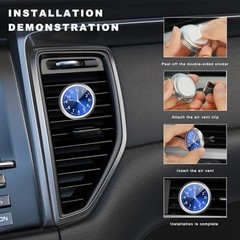 2PCS Stick on Dashboard Car Clock, Mini Luminous Automotive Vent Blue+golden