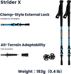 Strider X Carbon Fiber Trekking Poles – Adjustable Lightweight Hiking Poles with