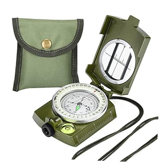 Military Lensatic Sighting Compass Survival with Carrying Bag, Compass for