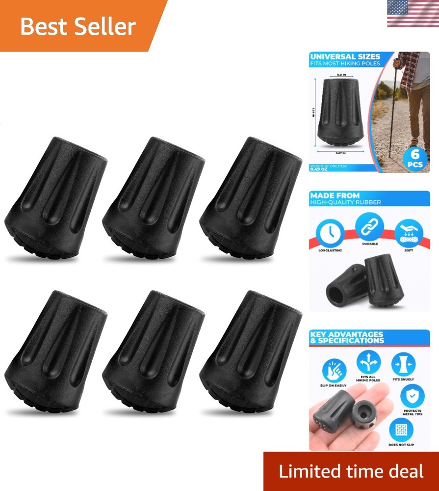 6 Replacement Rubber Tips for Walking Canes & Hiking Poles – Lightweight Safety