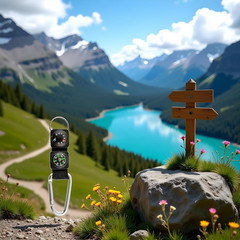 Black Carabiner Key Chain Compass Thermometer Metal Camping Outdoor Gadgets Hiki