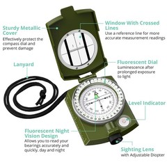 Compass, Hiking Compass Military Compass Multifunctional Waterproof Metal Sig…