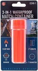Orange Waterproof Match Storage Box with Firestarter and Signaling Mirror