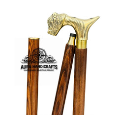 AURA Handmade Wooden Walking Stick With Brass Tiger Head Handle 37″ Easter Gift