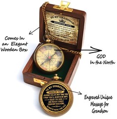 Gift for Grandson Brass Compass Engraved Quote | Memory Present to My Grandson