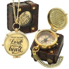 Antique Brass Compass with Leather Case – Functional Nautical Pocket Compass
