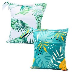 Wet Dry Bag Waterproof Reusable Wet Bag for Swimsuit, Travel, Beach, green leaf