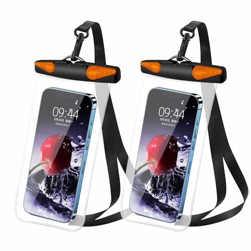 Waterproof Phone Pouch, Waterproof Phone Case with Lanyard for Black Orange