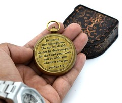 Engraved Brass Compass Wooden Box Joshua 19 Religious Baptism Gift Men Women