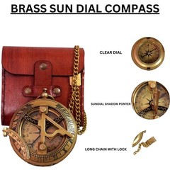 Vintage Brass Sundial Compass with Leather Case – Antique Nautical Navigation…