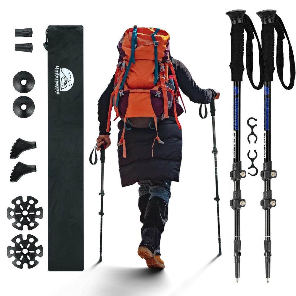 Collapsible Trekking Poles 2 Pack Adjustable Aluminum Lightweight Hiking