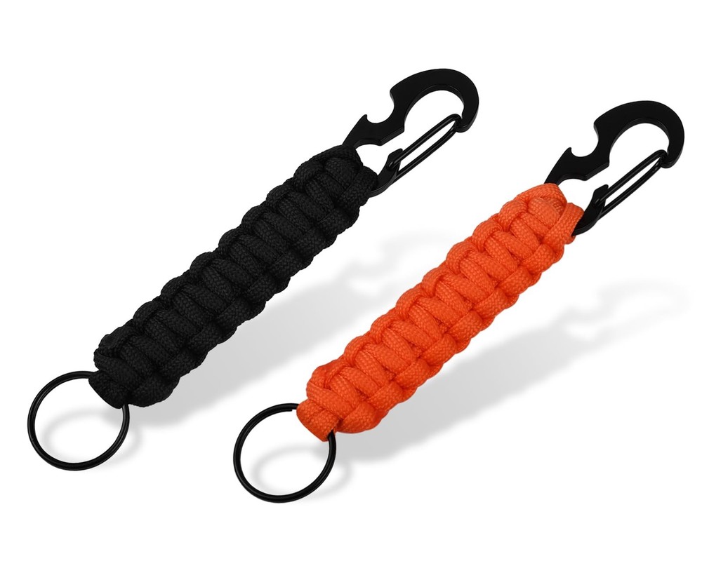 YCConcept 2 Pieces Carabiner Keychain Hook Paracord 6.1 inches, Black+orange
