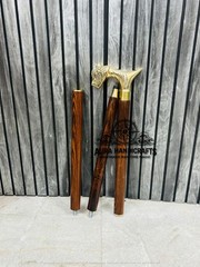 AURA Handmade Wooden Walking Stick With Brass Tiger Head Handle 37″ Easter Gift