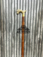AURA Handmade Wooden Walking Stick With Brass Tiger Head Handle 37″ Easter Gift