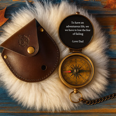 Engraved Personalised Brass Coordinate Compass Keepsake Gift Hiking For Him Dad